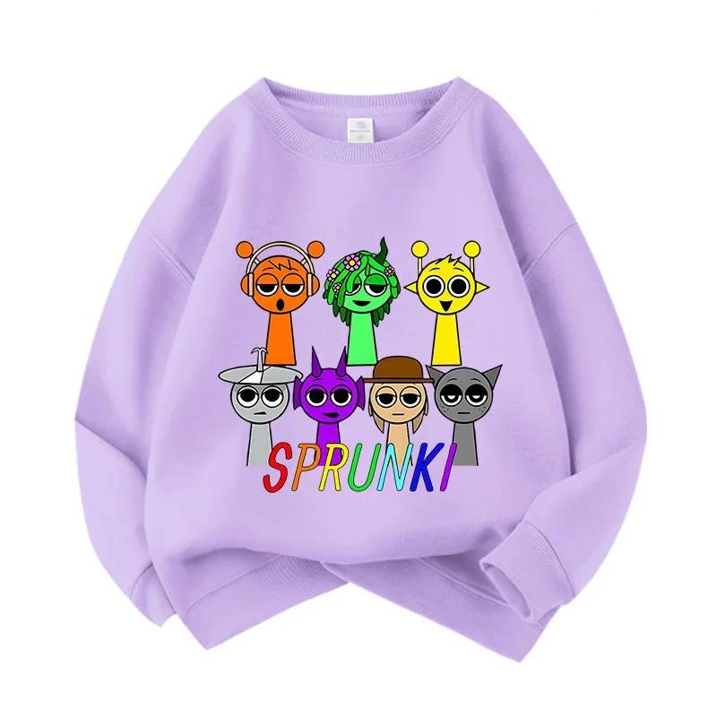 Sprunki Cartoon Game Printed Pullover Anime Rhythm Box Loose Hoodies Spring Autumn Children Clothes Round Neck Tops