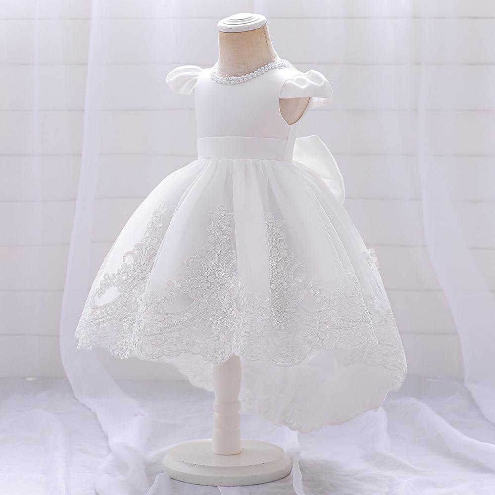 "Girls Bow Princess Dress with Flying Sleeves, Tutu Skirt, and Tail - Stylish Flower Girl Wedding Dress"