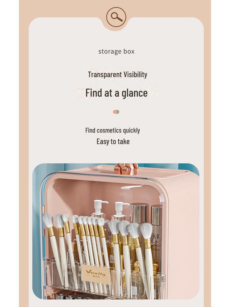 Вместительный пылезащитный ящик для хранения косметики с зеркалом для туалетного столика.