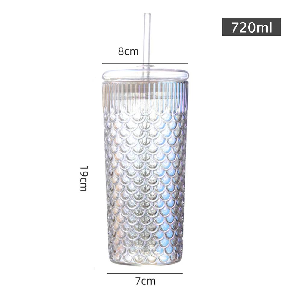 720 мл новый рифленый стеклянный стакан с крышкой и соломинкой прозрачные стеклянные кружки для холодного кофе для сока молока чая воды стаканы для напитков