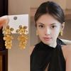 1 Pair Women Drop Earrings Geometric Design Flower Shape Stud Earrings Retro Style Shiny Texture Earrings