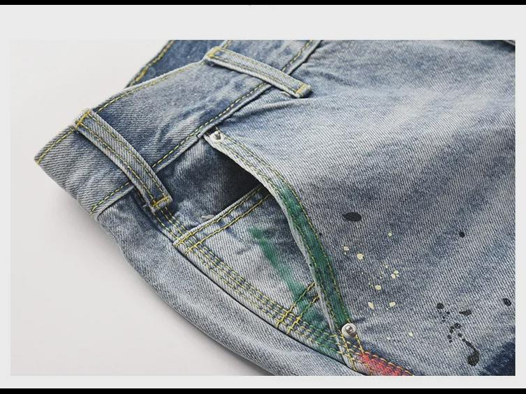 Мужские модные брюки-клеш с чернильными пятнами и контрастной строчкой