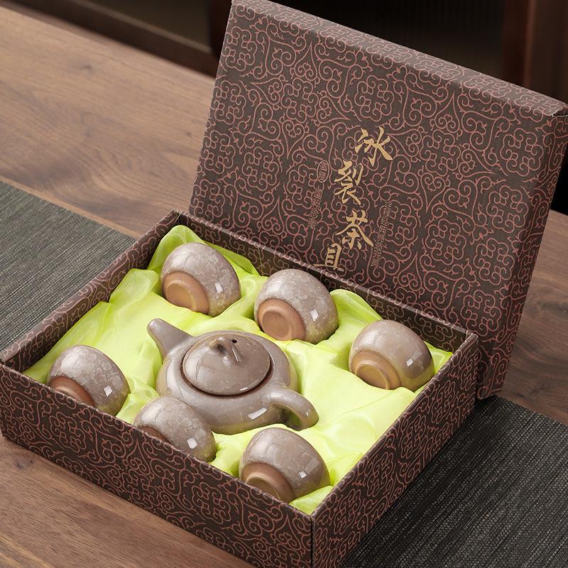 Креативный чайный набор для раскалывания льда, высококачественный чайный сервиз кунг-фу, подарочная коробка, простой бытовой набор, керамический чайный горшок, один горшок, шесть чашек