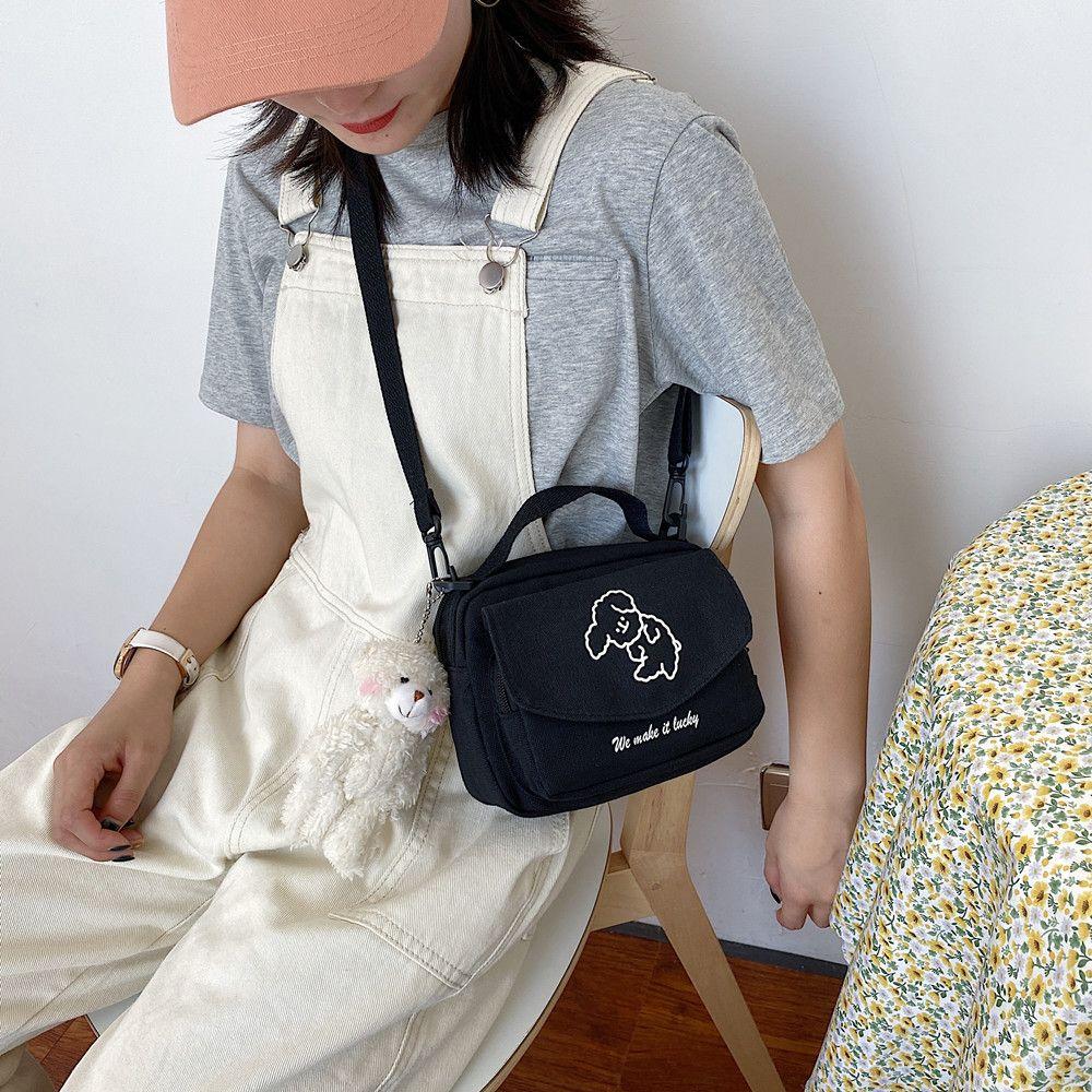 Women'S Messenger Bags Ladies Canvas Printed Cute Envelope Bag Lady Sweet Cartoon Student Shoulder Bag Small Square Flap Bags