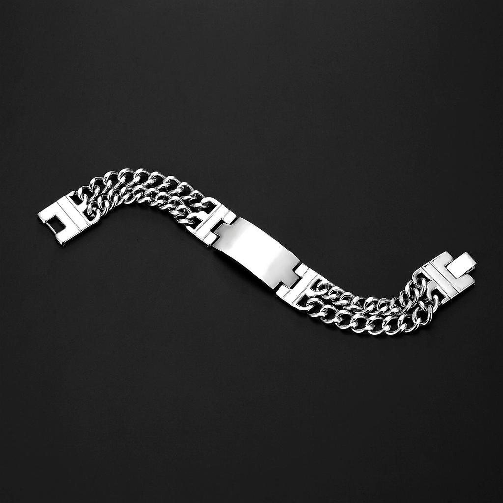 Мужской панк-браслет с двойной кубинской цепочкой, 18 мм, с возможностью гравировки имени, текста и логотипа. Модный браслет из нержавеющей стали.