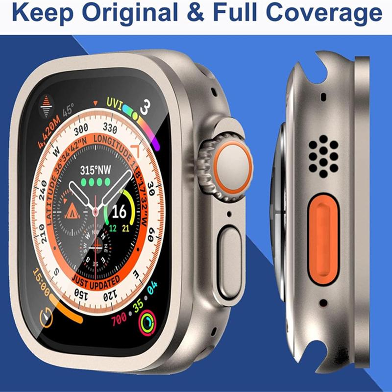 Aluminium Alloy Case+Tempered Glass for Apple Watch Ultra 1 2 3 49mm Anti-Scratch Screen Protector for iWatch Ultra 49mm Cover Film