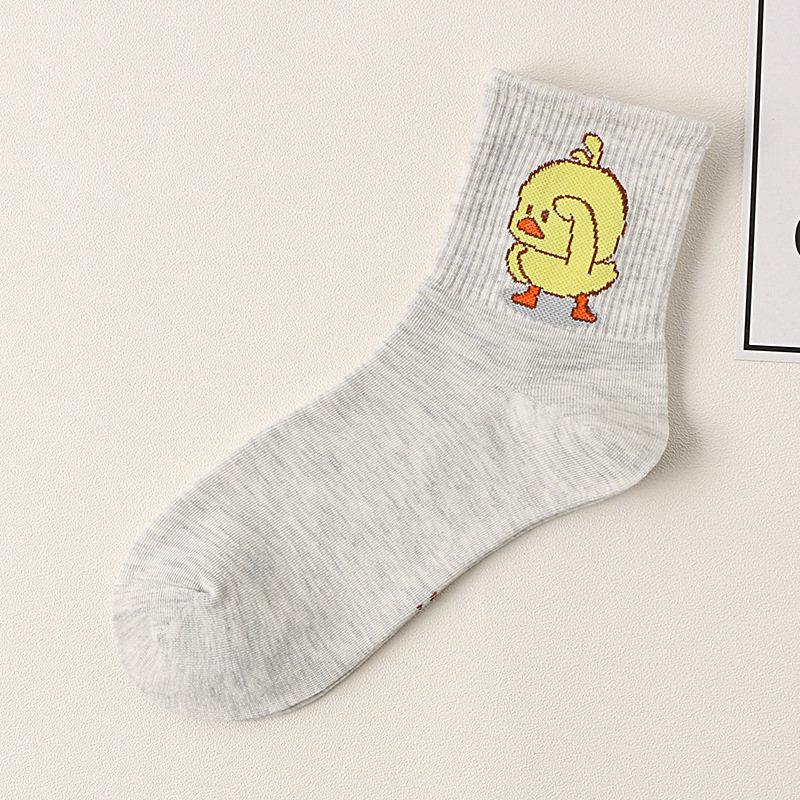 Unisex Cute Cartoon Dancing Yellow Duck Socks Hip Hop Cool Hipster Socks Cotton Art Funny Socks Tide Pet Elf Casual Sox