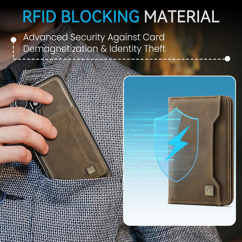 Чехол для iPhone 16 Plus AUTSPACE A13 Винтажная кожаная задняя крышка со съемным магнитным карманом для карт