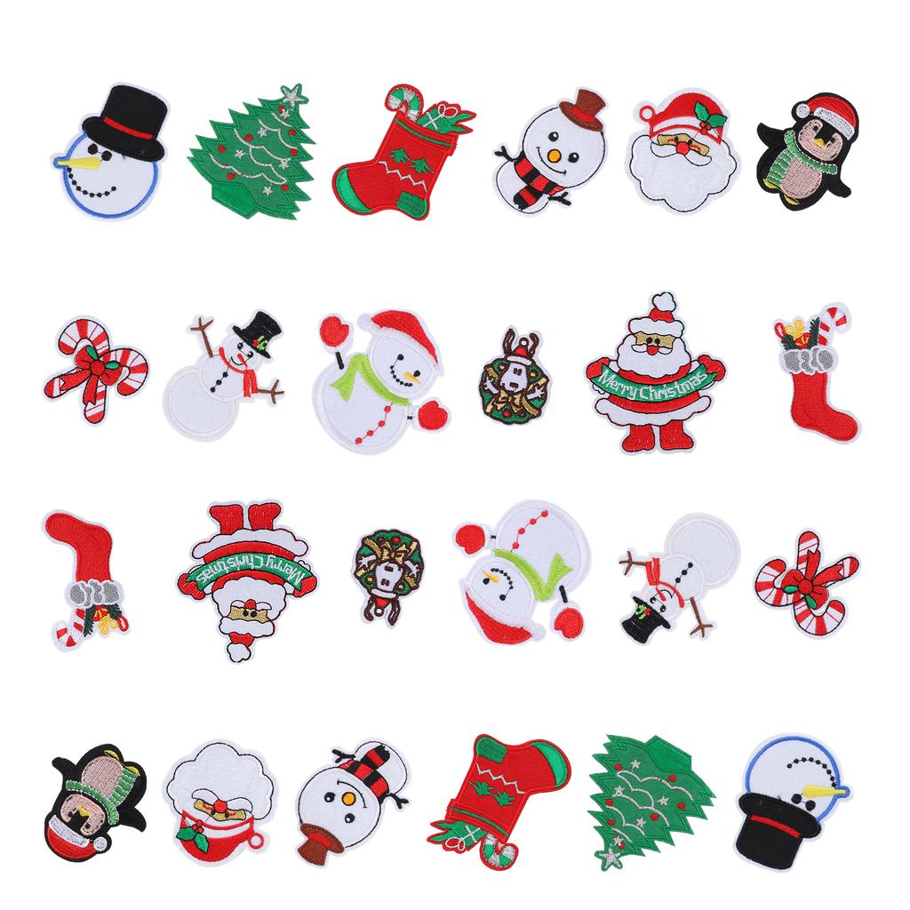 24Pcs Christmas Patches Embroidery Cloth Stickers Santa Claus Snowman DIY Ironing Patch