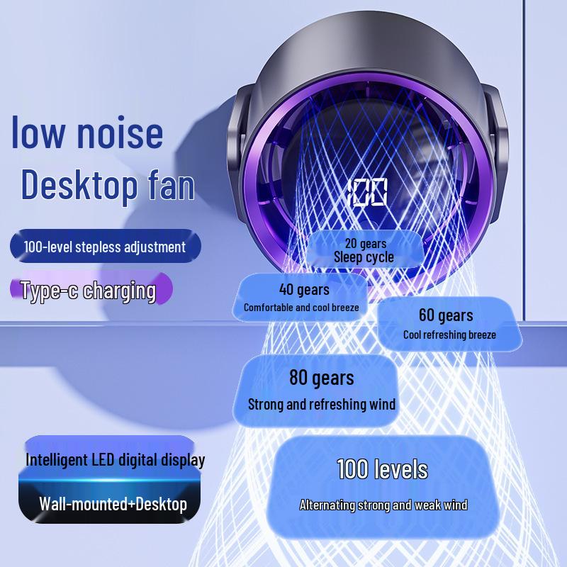 Portable Rechargeable Fan with Long Battery Life for Dormitory, Office, or Wall Mounting