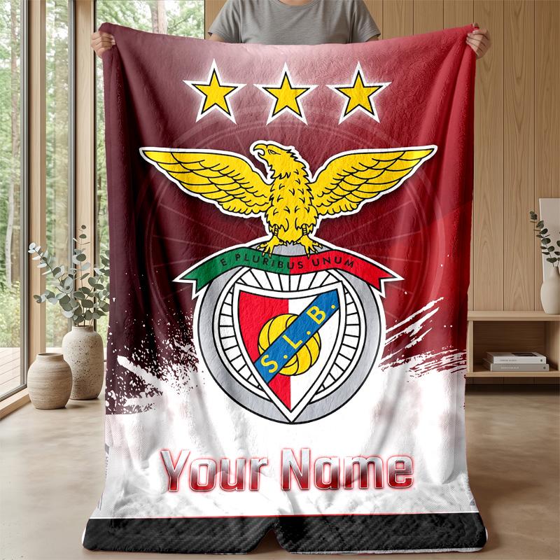 Custom Text Flannel Throw Blanket, Lightweight Cozy Bed Sofa BlanketBenfica FC