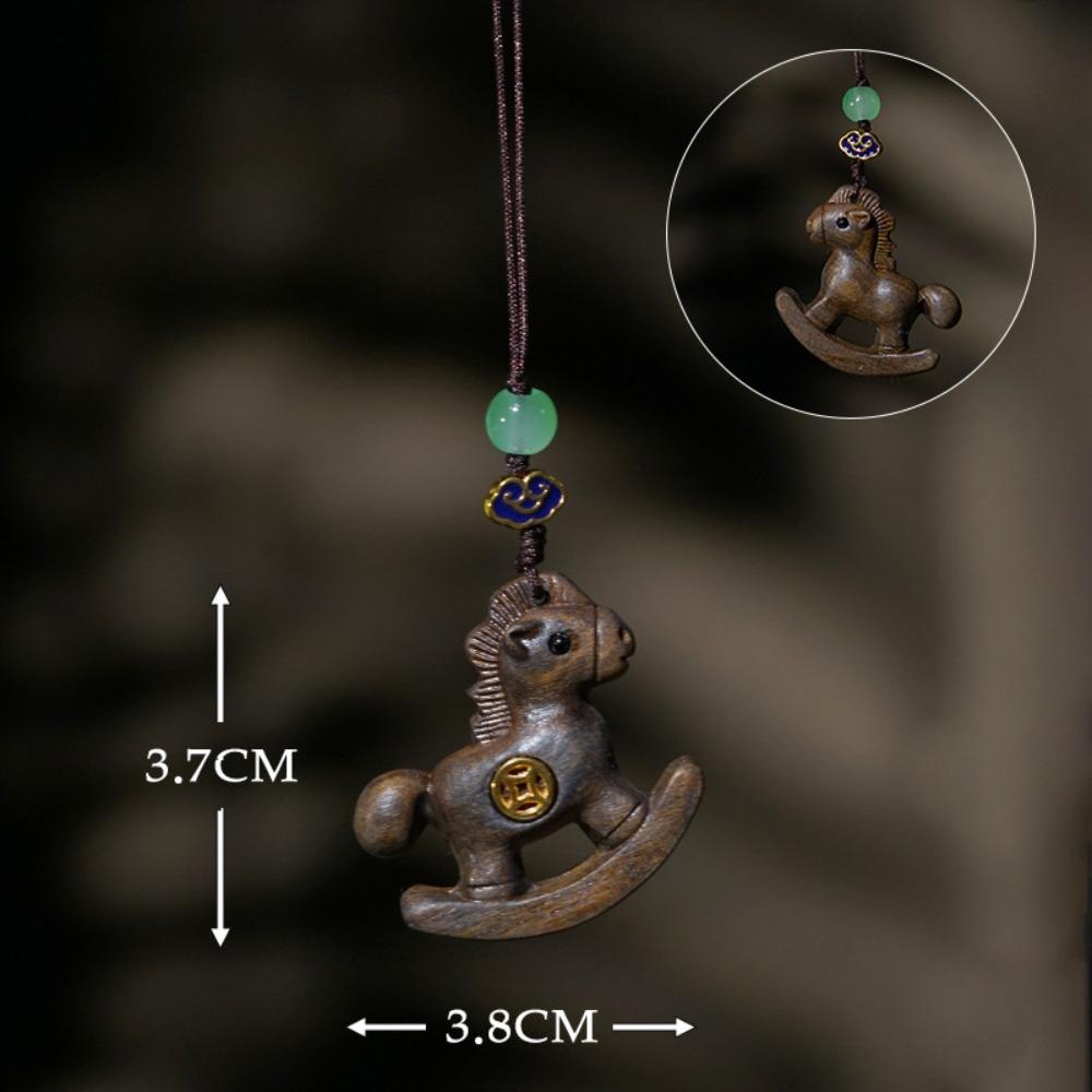 Traditional Horse Keychain Wooden Zodiac Key Ring Chinese Style Mobile Phone Chain New Year Gift
