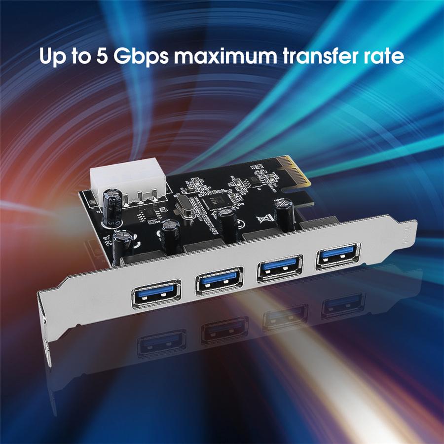 PCI-E Express expansion cards with USB 3.0 Controller, Adapter, 4 ports, 5 Gbps for PC