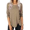 Women's T-shirt Crew-neck Long-sleeved Solid Color Irregular Button-down Top