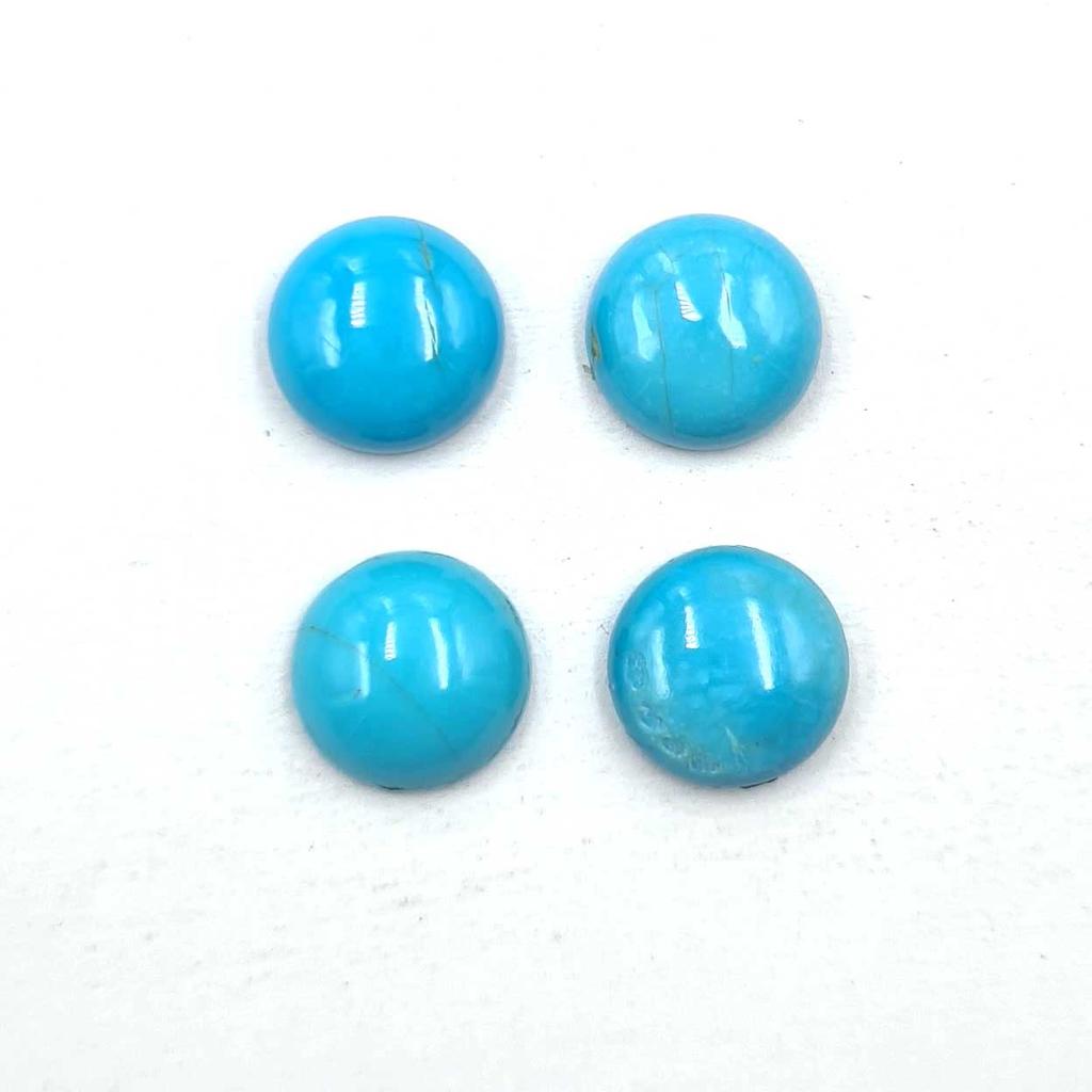 Natural Sleeping Beauty Turquoise Round Cabochon Loose Gemstone Lot 4 Pcs 10 MM 12 CT For Jewelry Making