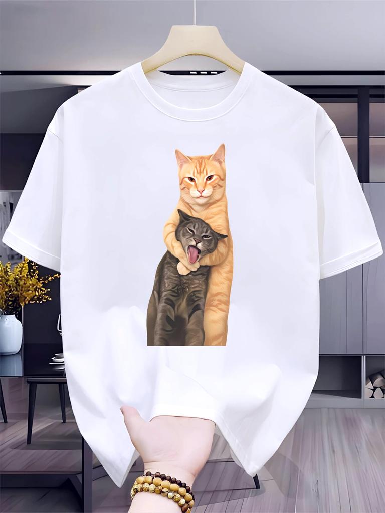 Men's Women Cats Lovers Gifts T Shirt Streetwear Casual Trendy Funny Cat Printed Tops Short Sleeve O-Neck Summer Spring Clothes
