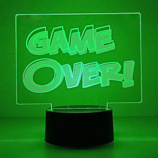 Gameover 3D Ночной светильник для игровой комнаты, настройка освещения, декор на столе, игровая консоль, значок, логотип, датчик света для детей, подарок