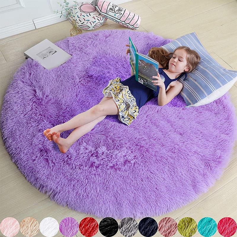 Fluffy Round Rugs For Girls Bedroom Soft Shaggy White Carpet In The Living Room Bedside Rugs Pink Home Decor Hairy Baby Play Mat