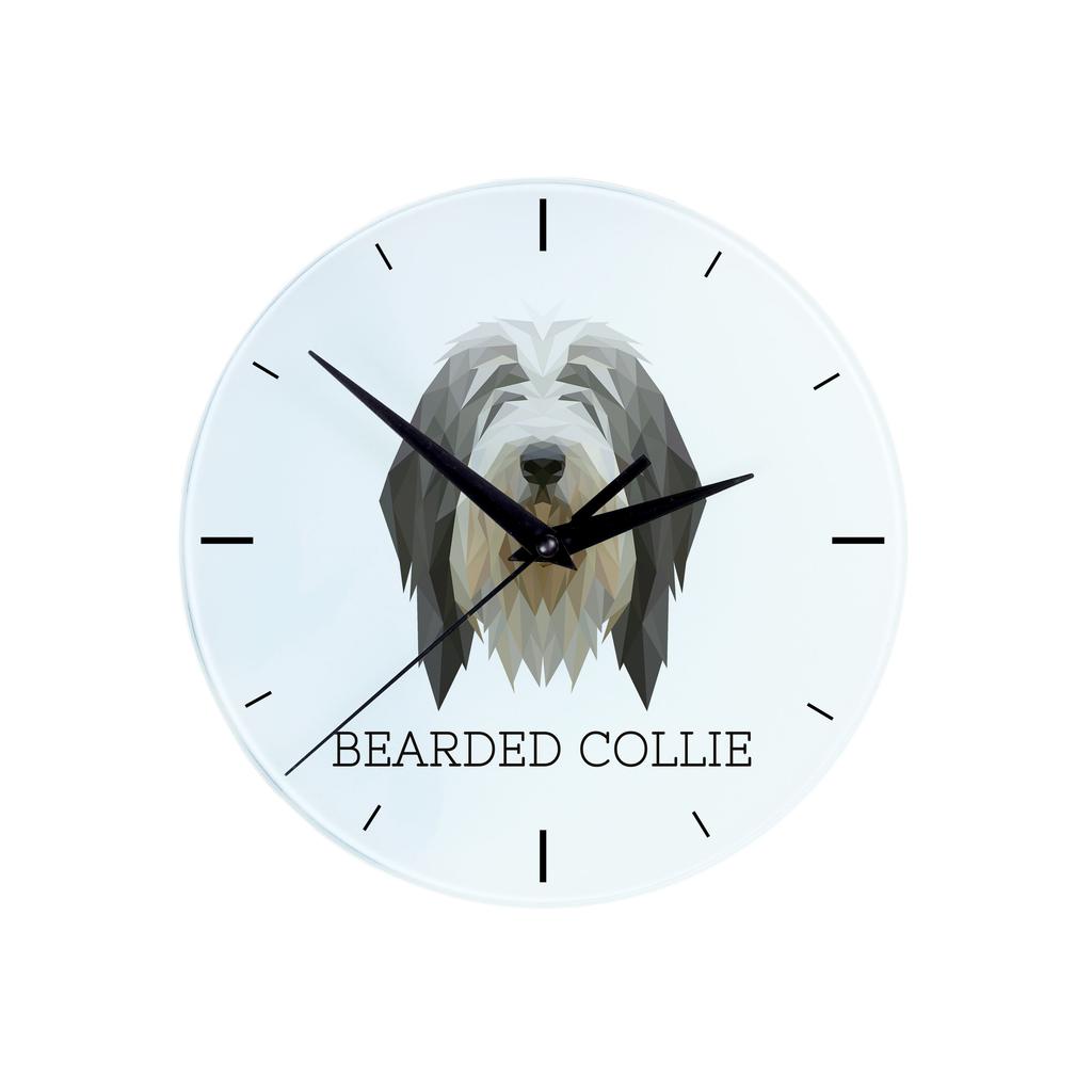 Bearded Collie, Highland Collie -Geometryczny Zegar Ścienny Ze Zdjęciem I Napisem Marki Art-Dog