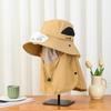 Men Solar Fan Hat with Face And Neck Cover USB Rechargeable Fan Large Brim Hollow Mesh Windproof Strap Anti-UV Sunlight Protecti