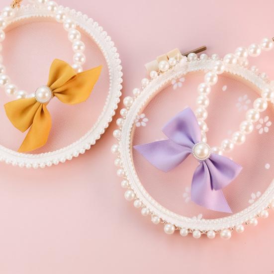 Necklace Adjustable Bright Color Lobster Clasp Design Allergy Free Easy-wearing Show Unique Charm Resin Imitation Pearl Pet Cat Bow-knot Necklace Pet