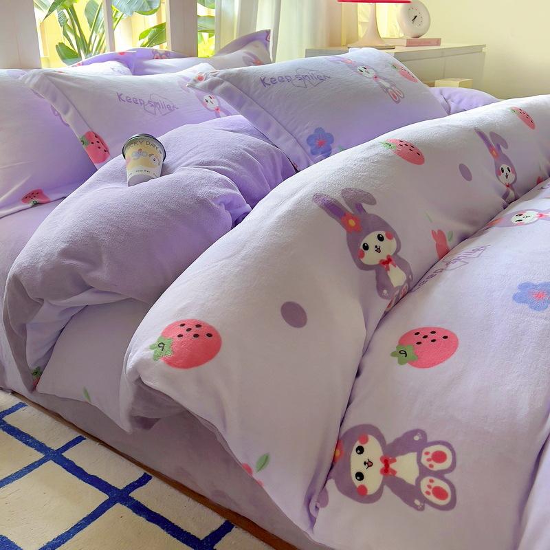 Комплект из четырех предметов из утолщенного молочного флиса, зимний теплый двухсторонний флисовый пододеяльник, флисовая простыня из трех предметов