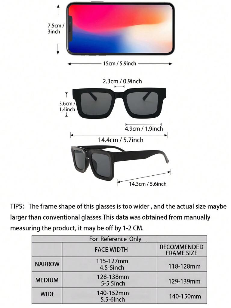 3PCS Plastic Fashion Square Frame Women Sunglasses For Daily Life Men Shades Accessories.