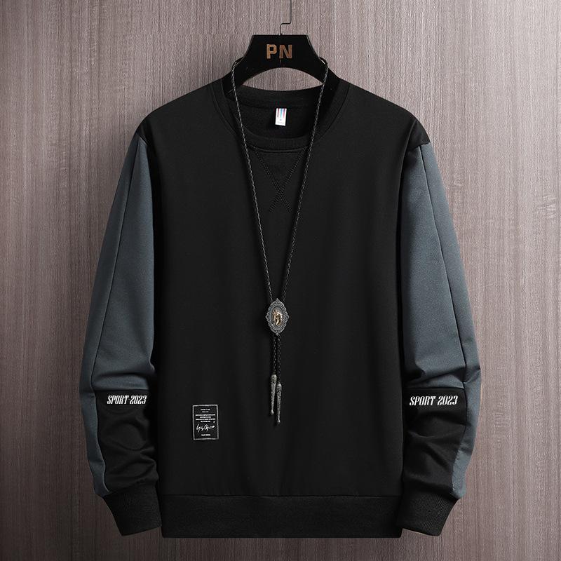 Толстовки с круглым вырезом Весна и осень Мужская толстовка Пуловер Круглый вырез Толстовка Мужская Лоскутная Длинный рукав Низ Свободные топы