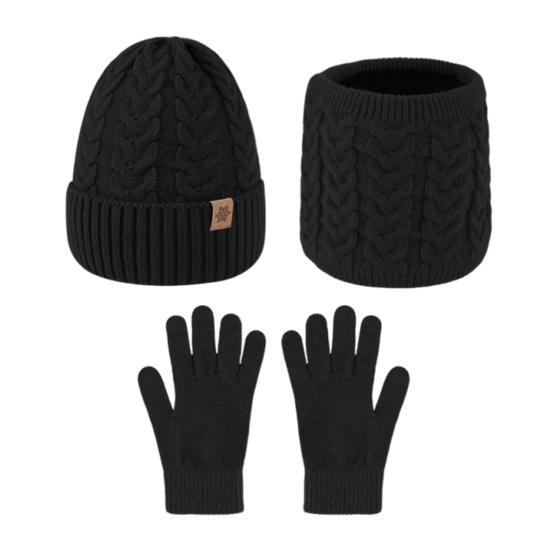 3Pcs/Set Men Hat Scarf Gloves Set Solid Color Twist Texture Brimless Hat Neckerchief Knitting Gloves Set Winter Accessories