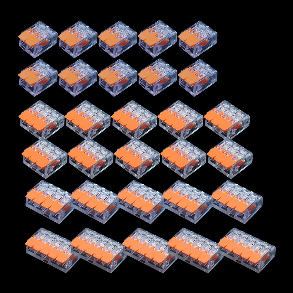 30 шт. Новый прозрачный соединитель для провода, вход и выход, оранжевый комбинированный кабель, клеммная колодка, универсальная вставная распределительная коробка