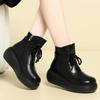 6cm New Thick Bottom Soft Leather Snow Boots Women Flat Platform Shoes Fall Winter 2025 Med Heels Plush Ankle Boots Mom Office