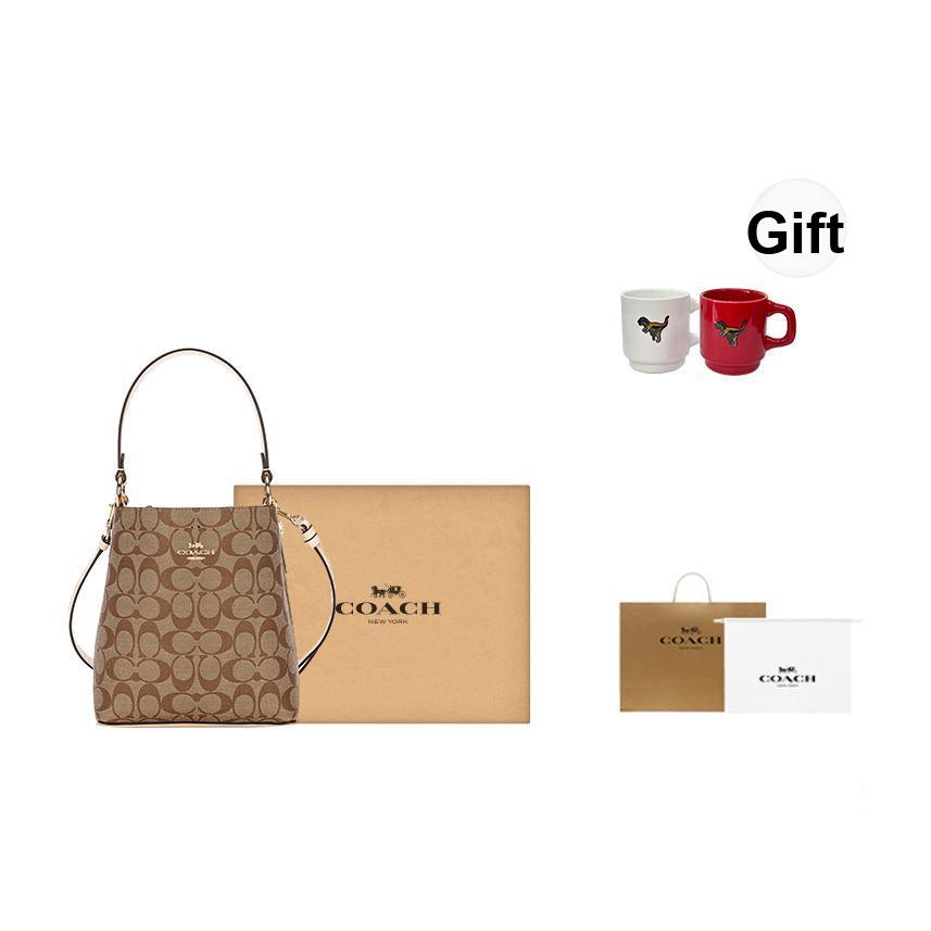 Coach Town 21 Monogram Canvas And Leather Bucket Bag Women bags Brown 2312-IMRO8