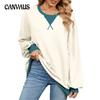 Spring and Autumn Women's Plus Size Color Collision Round Neck Loose Long Sleeve Sweatshirt Top