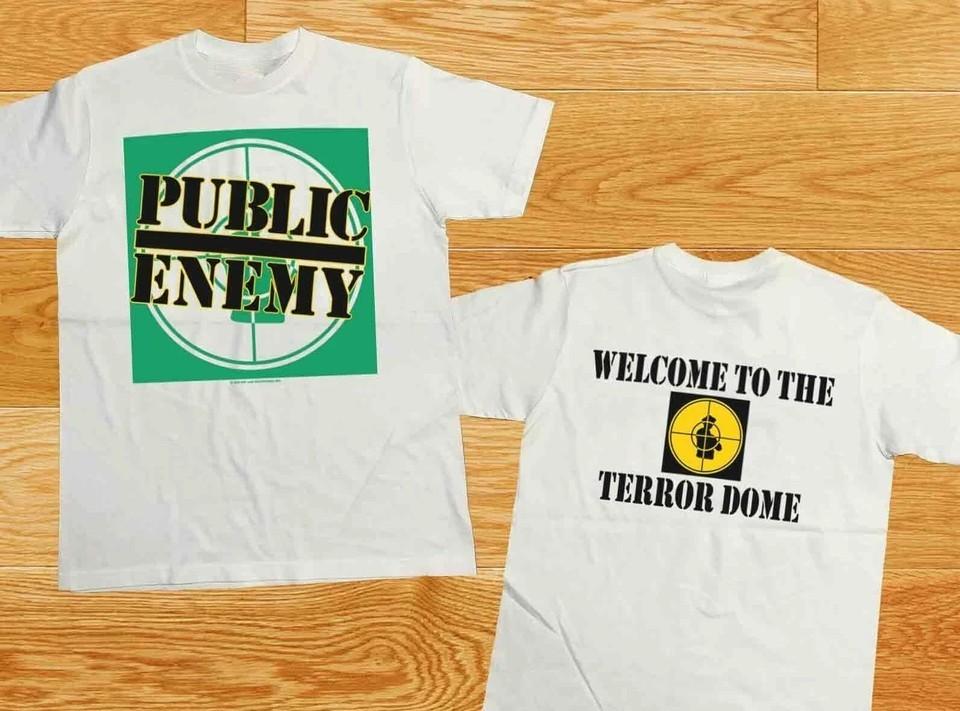 Винтажная Хлопковая Белая Футболка Public Enemy S4XL Унисекс с Принтом с Двух Сторон