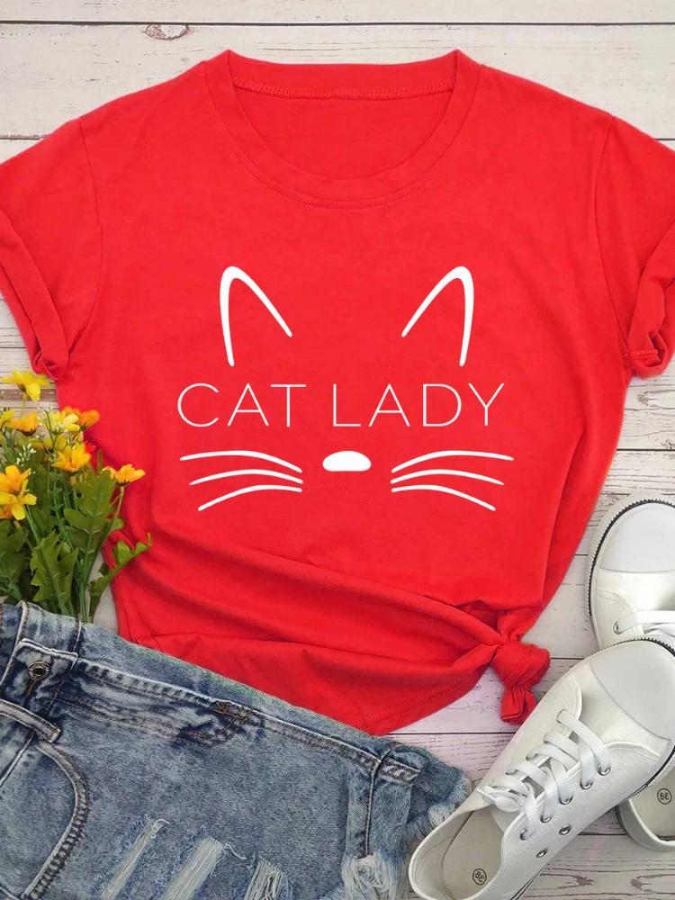 Милая кошачья мордашка с принтом для женщин Футболка с коротким рукавом и круглым вырезом Свободная женская футболка Женская футболка Топы Camisetas Mujer