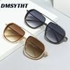 Non-polarized Fashion Steam Punk Double Girder Sunglasses Men Women Metal Square High Definition Driving Eyeglasses