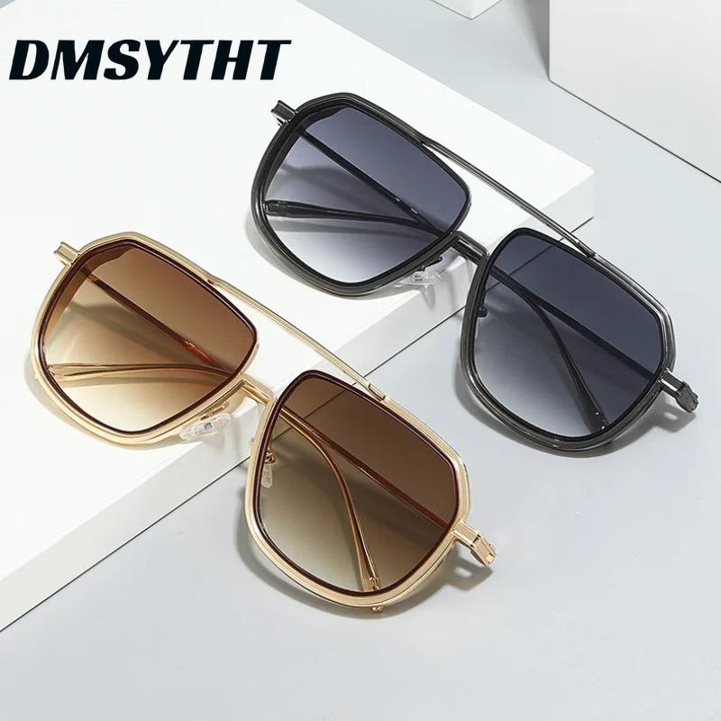 Non-polarized Fashion Steam Punk Double Girder Sunglasses Men Women Metal Square High Definition Driving Eyeglasses