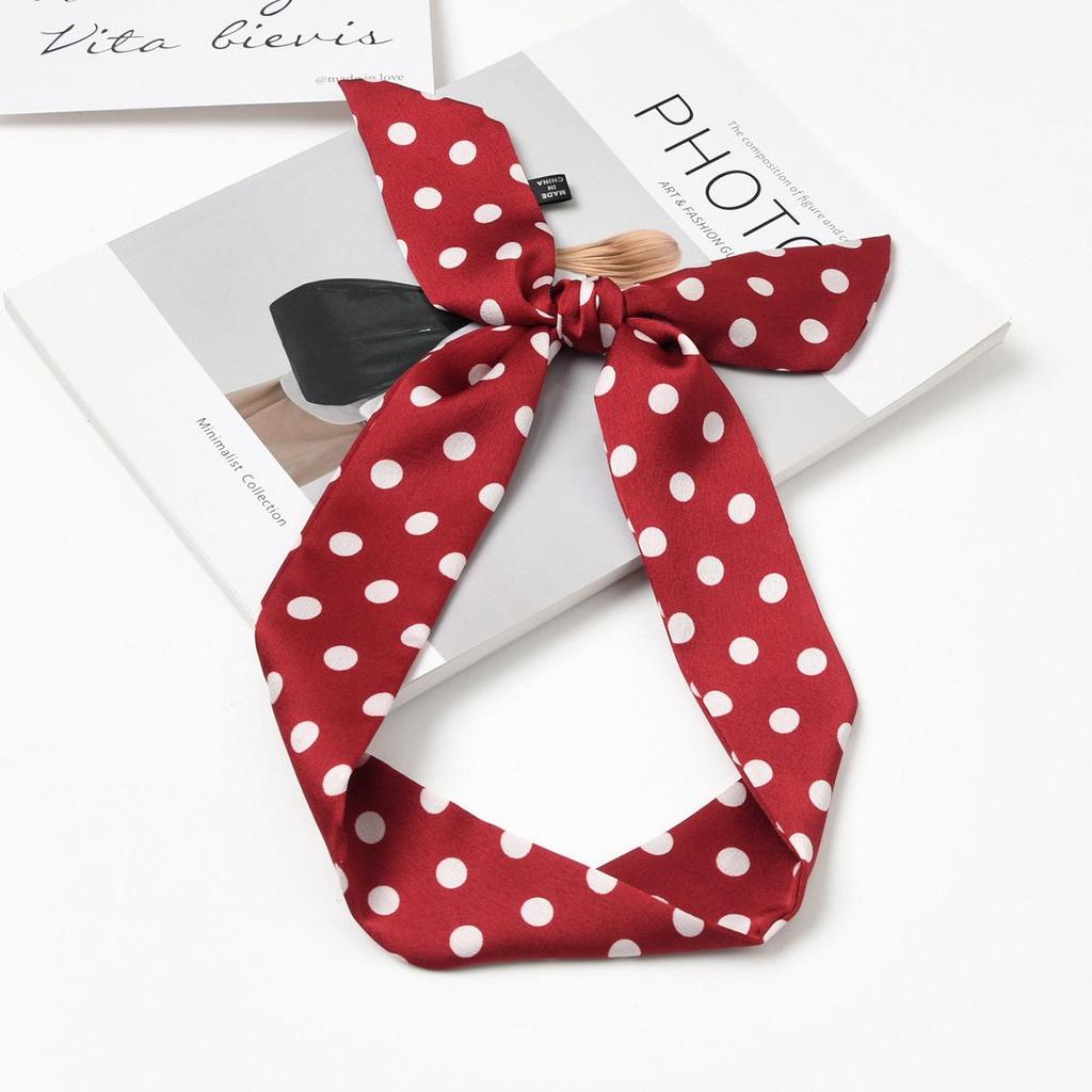 Retro Polka Dot Silk Scarf for Women - Elegant Narrow French Style Tie, Versatile Headband or Bag Ribbon