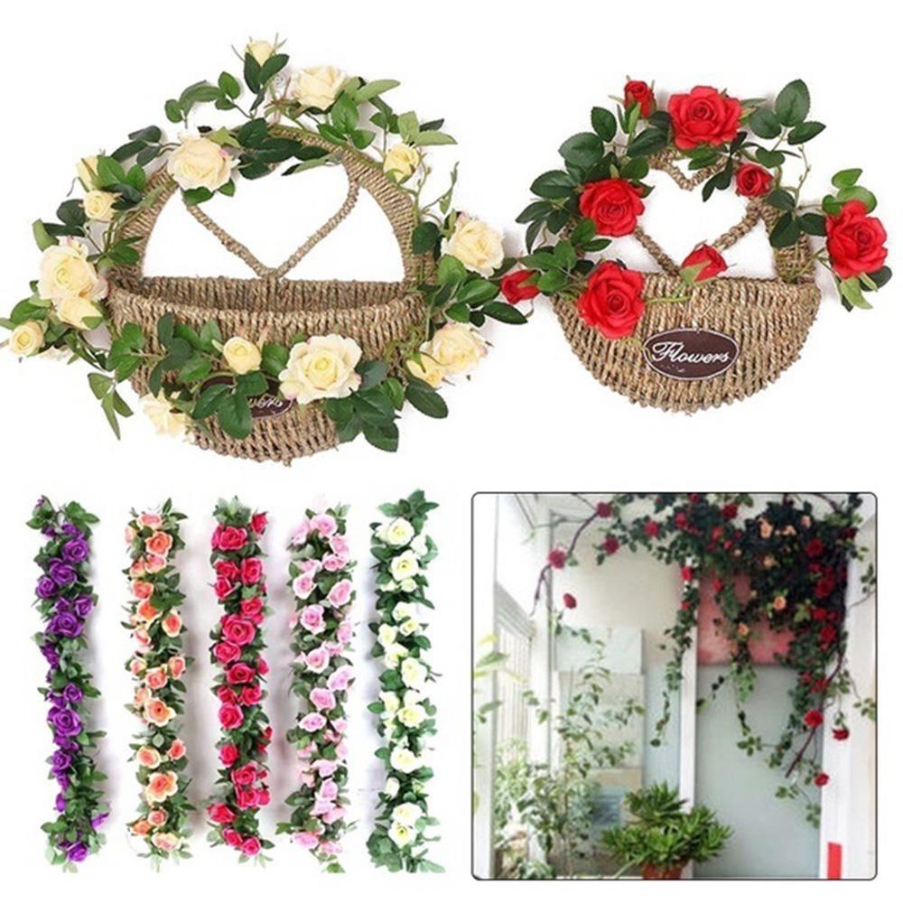 Гирлянда Декор для вечеринки Искусственные украшения Зеленые листья Искусственный цветок Виноградная лоза Сухоцветы Роза