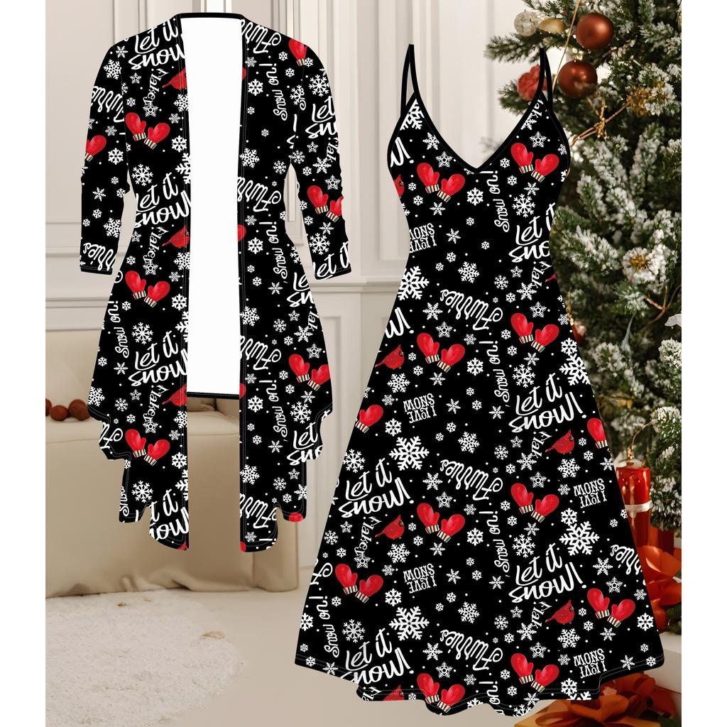 3D Рождественский Принтованный Набор Платье Пальто на День Святого Валентина, Эксцентричный Классический Тотем Модный Принт, подходит для Различных Сцен Модных Стилей