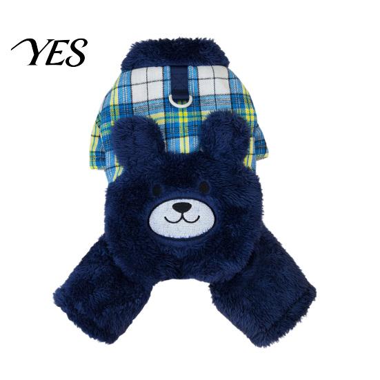 Warm Dog Jumpsuit Fuzzy Bear Jumpsuit, Cute Plaid Outfit, 4-Legged Apparel, Autumn Winter Onesie Plush Lined Cozy Clothes for Small Clothing