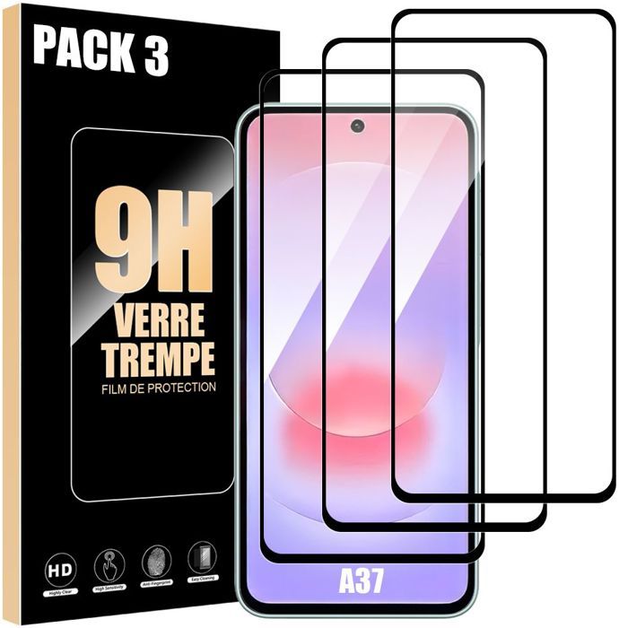 3x Verre Trempé Intégral pour Samsung Galaxy A37 5G - Protection avec Bord Noir Anti-Rayures
