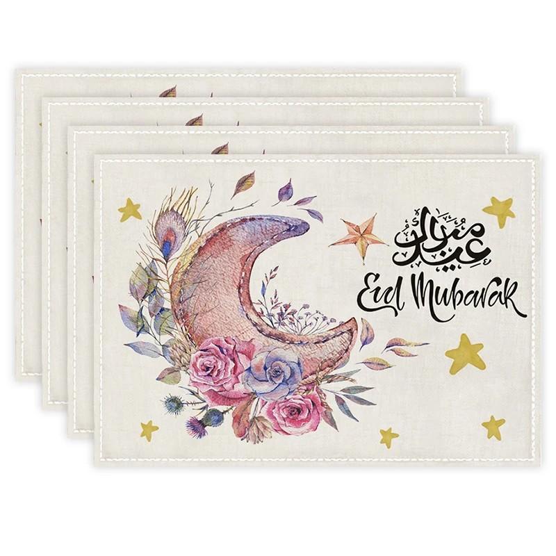 Рамадан Карим Льняные Салфетки под Тарелки, Украшения для Стола, Мусульманские Исламские Принадлежности для Вечеринки, Ид аль-Фитр Мубарак Семейные Украшения