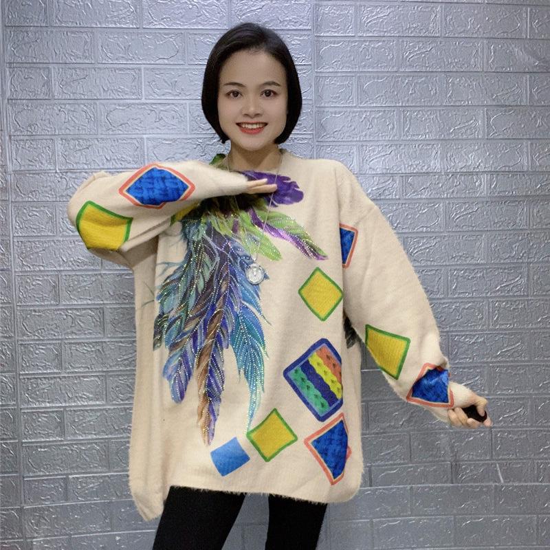 Женский европейский вязаный свитер с длинным рукавом - Большой размер, Слим-фит, Свободный крой для осени и весны