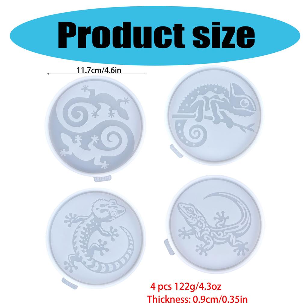 Набор из 4 форм для подставок под чашки, силиконовая форма для творчества, форма из смолы в форме ящерицы, силиконовые коврики для подставок под чашки, силиконовые принадлежности для творчества