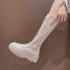 Fashion Shoes for Woman Lace-up Footwear Elastic Black Women's Boots Winter Knee High Shaft Sock Long with Laces Comfortable and Elegant