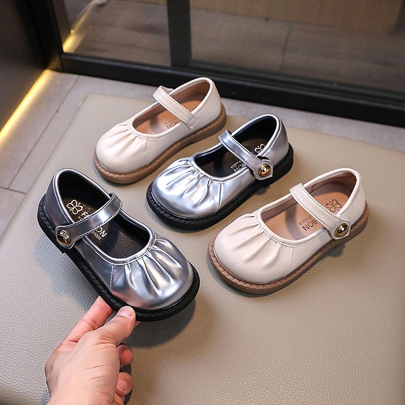 Spring Autumn Girls' Flat Shoes Fold Kids Leather Shoe School Solid Color Causal Children Princess Shoes Fashion Versatile New