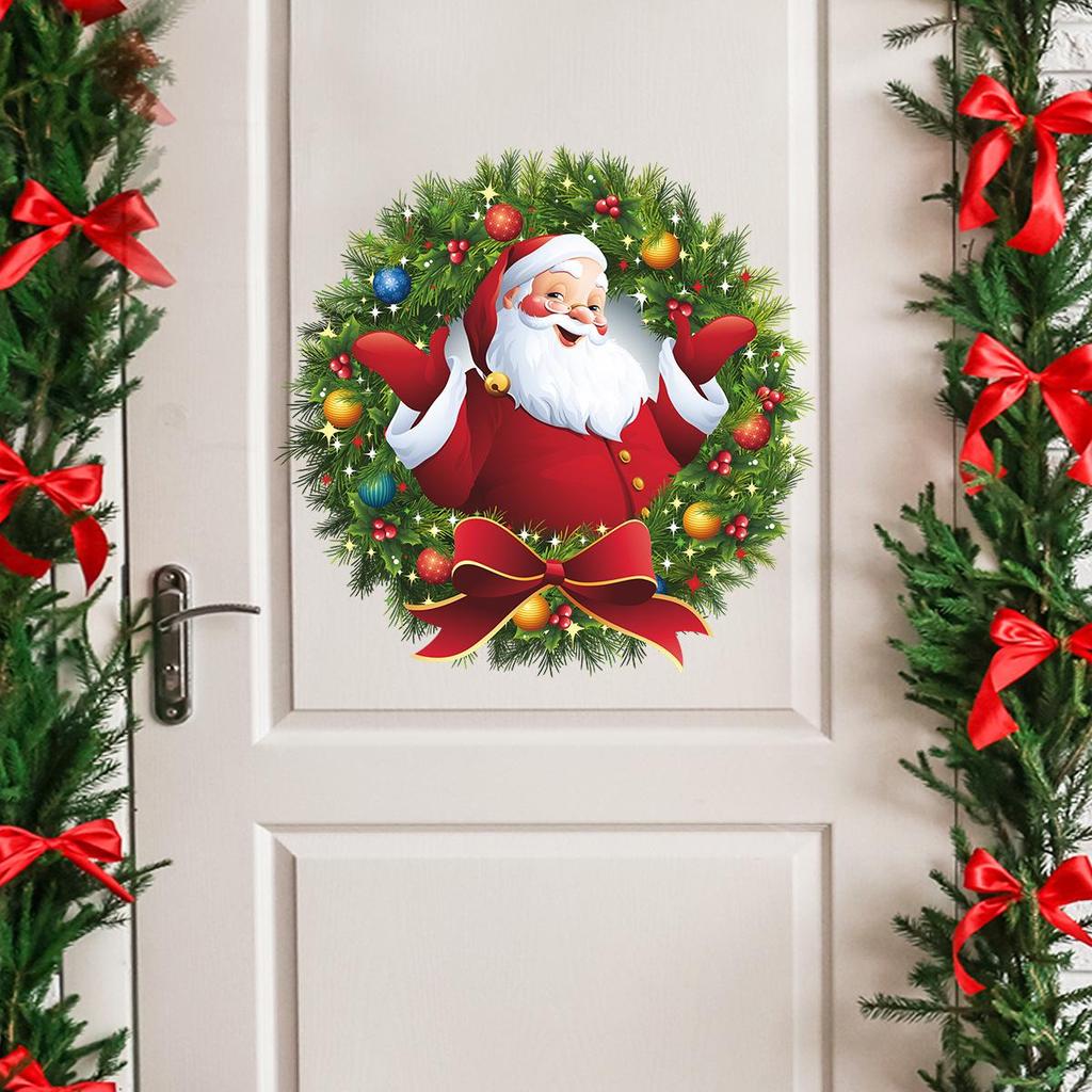 Santa Claus Christmas Wreath Window Wall Sticker