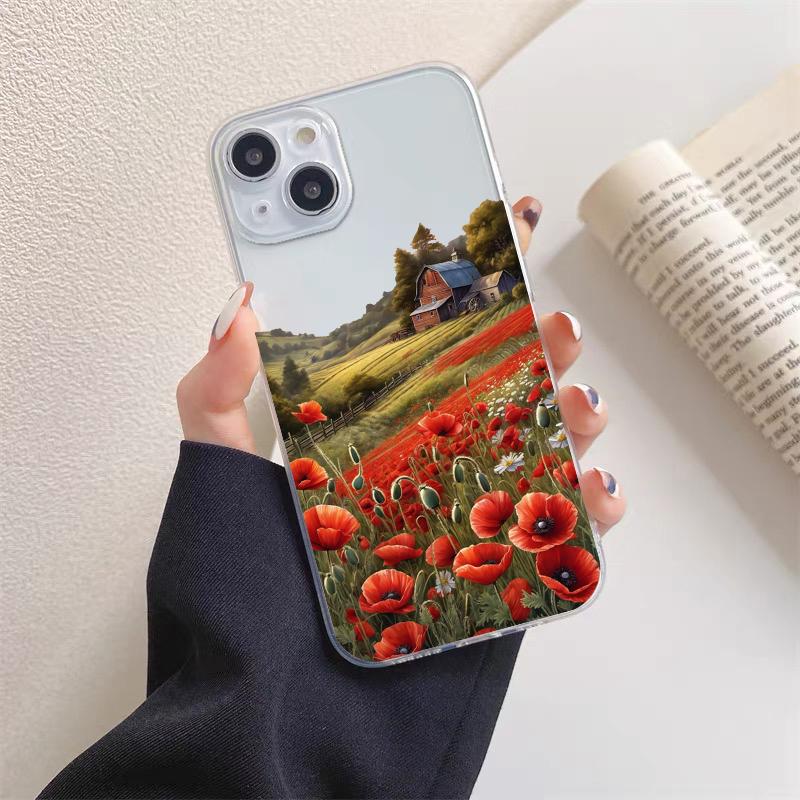 Цветок Мака Горячий Красный Прозрачный Чехол Для iPhone 15 11 14 Pro Max 12 13 Pro Max Mini XS X XR SE 2020 7 8 Plus Прозрачная Крышка