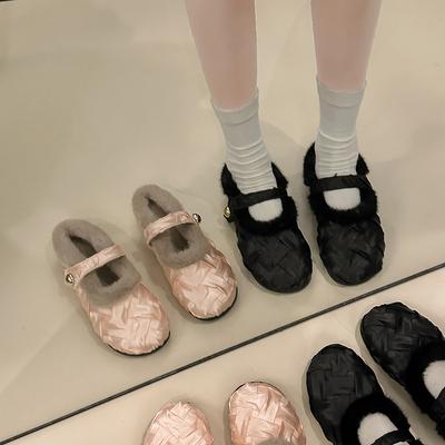 Вечерний ветер нежный и сладкий, а плюшевые туфли на плоской подошве, женские туфли, носят пушистые туфли осенью и зимой, пушистые туфли Мэри Джейн с